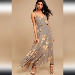 Dress Forum Gray Butter Yellow Floral Maxi Sheer Fairy Boho Lined Easter M